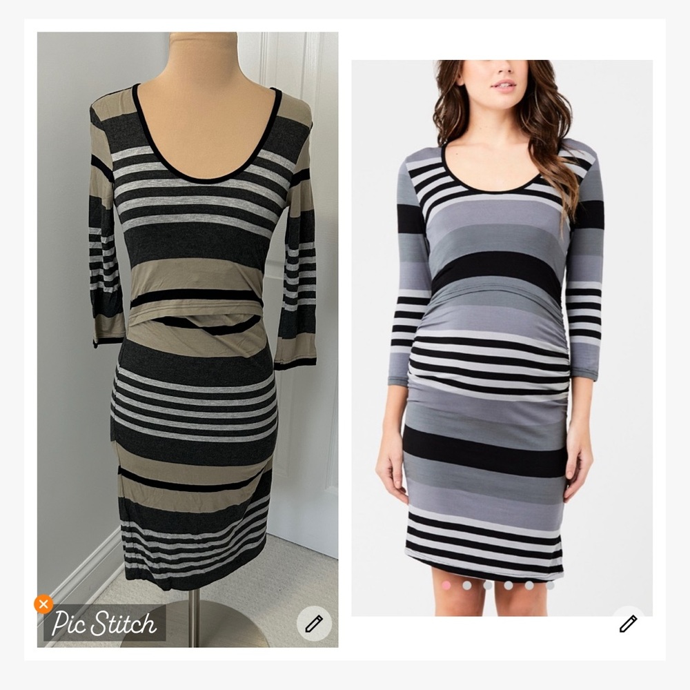 Ripe Stripe Long Sleeve Nursing Dress Oak Stripe
